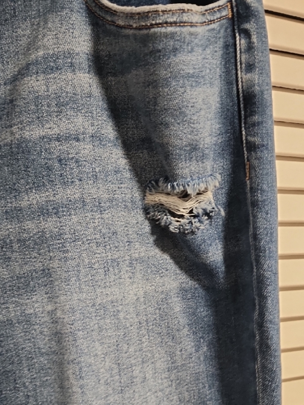 Flying Monkey Women's Straight Leg Distressed Blue Jeans - Picture 4 of 7